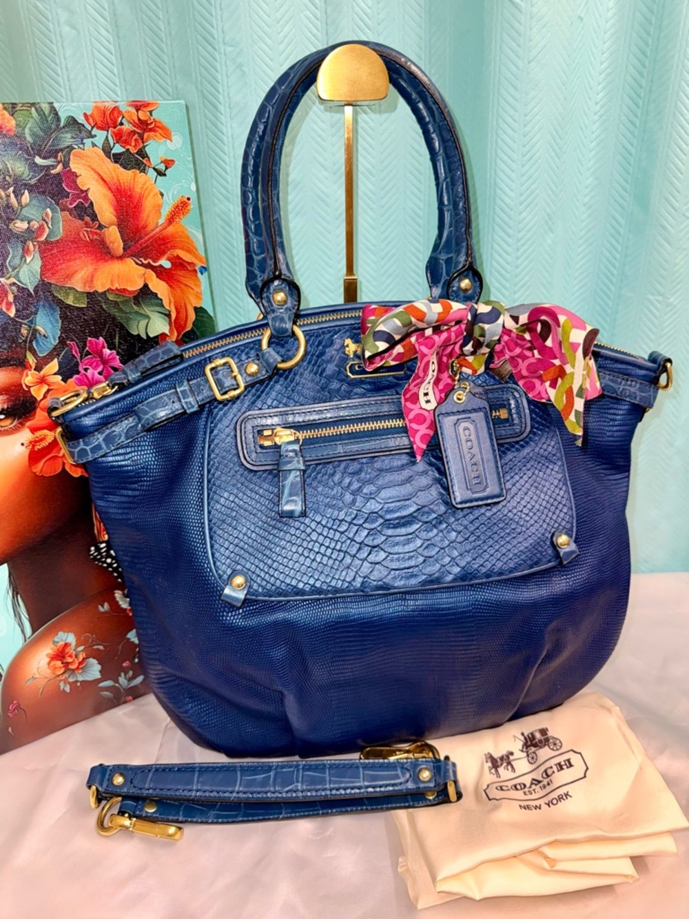 NWOT - Coach Madison Lindsey “Embossed Exotic Pocket” Satchel - FULL SET - Picture 4 of 11